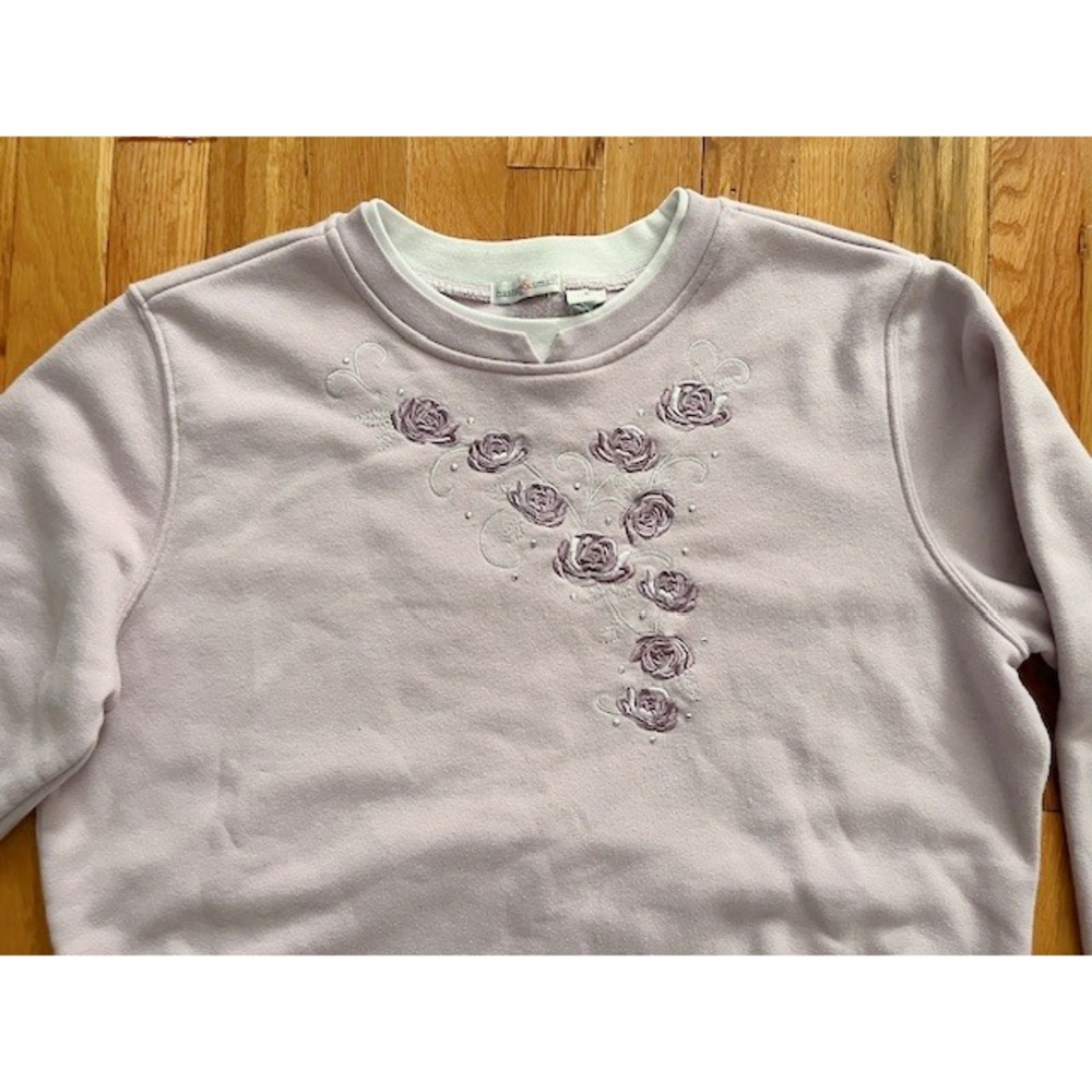 Vintage‎ 90's Hasting & Smith purple embroidered floral sweatshirt size M - Picture 2 of 5